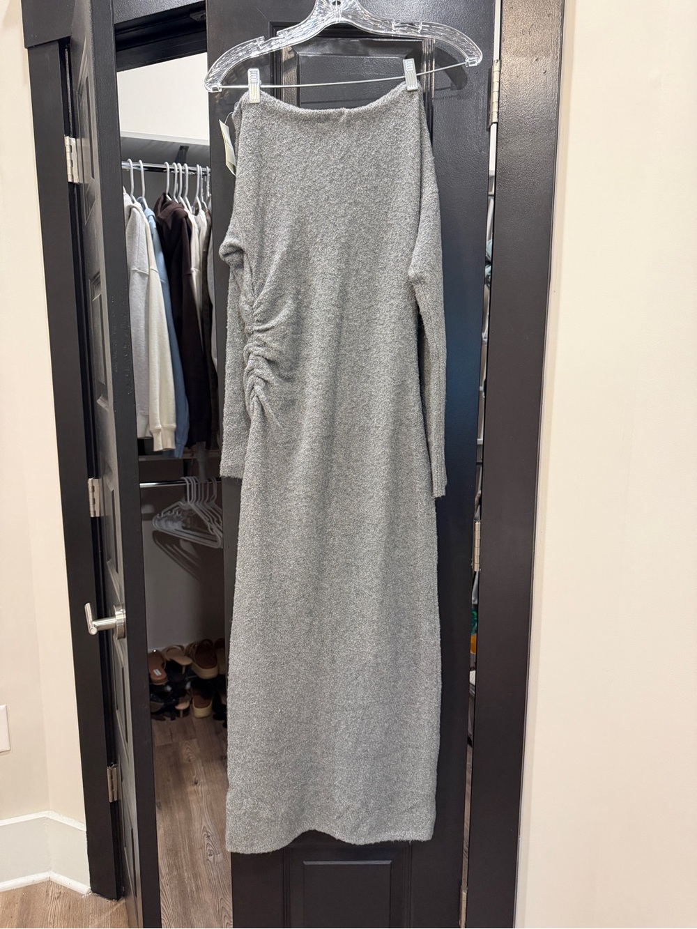 Abercrombie & Fitch Gray Long Sleeve Ruched Knit Women's Dress